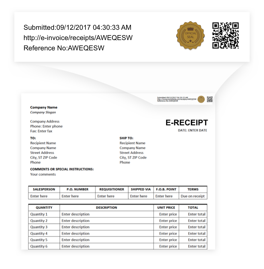 e-receipt screenshot with authentication features